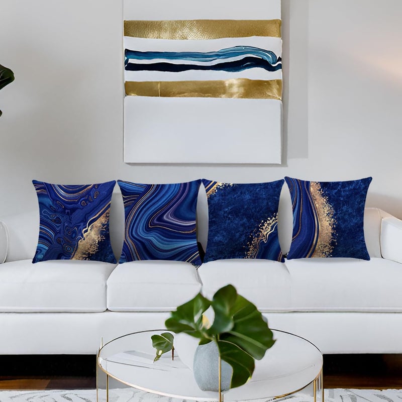 LDJRSY Navy Blue and Gold Throw Pillow Cover Set of 4 Blue Modern Marble Texture Pillow Covers 18x18 inh Soft Decorative Pillow Cases for Home Couch Living Room Bedroom Sofa - Image 2